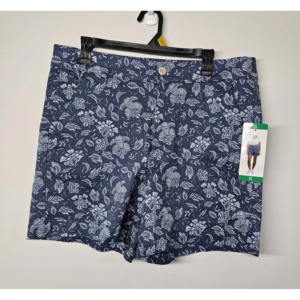 NWT Zach's Girlfriend Women's Blue Floral Chino Shorts Size XL Pockets Stretchy